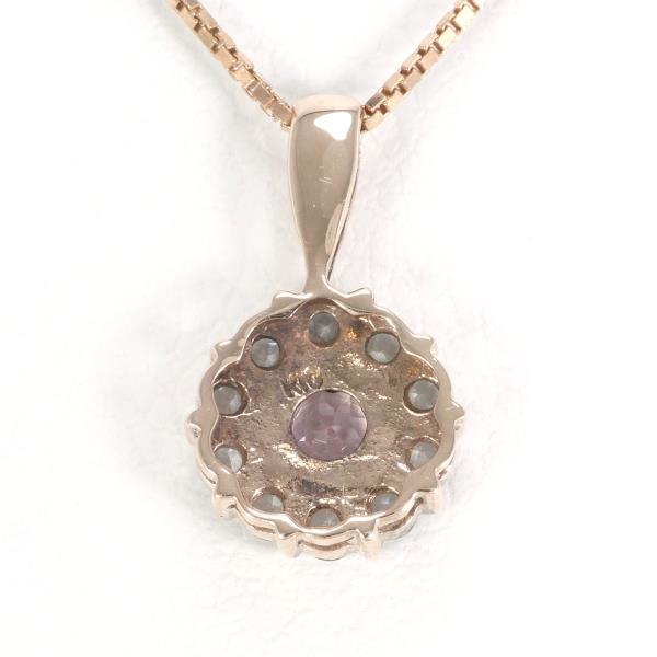 K10 Pink Gold Necklace with Pink Tourmaline and White Sapphire in Excellent Condition