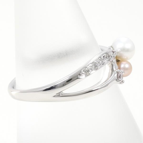 K18 White Gold and Pearl Ring with Approx 3-4mm Diamond 0.13ct, Pink Diamond, in Silver for Women