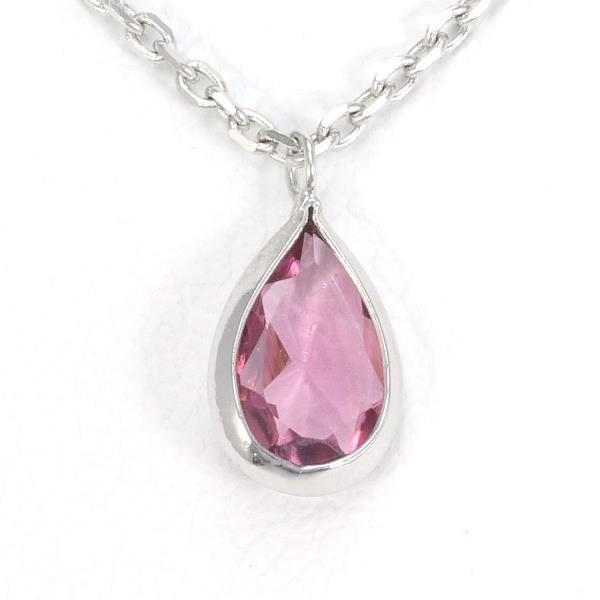 K10 White Gold Necklace with Pink Tourmaline in Excellent Condition