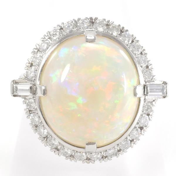 Platinum Opal Ring with Diamonds, Size 16 in Excellent Condition