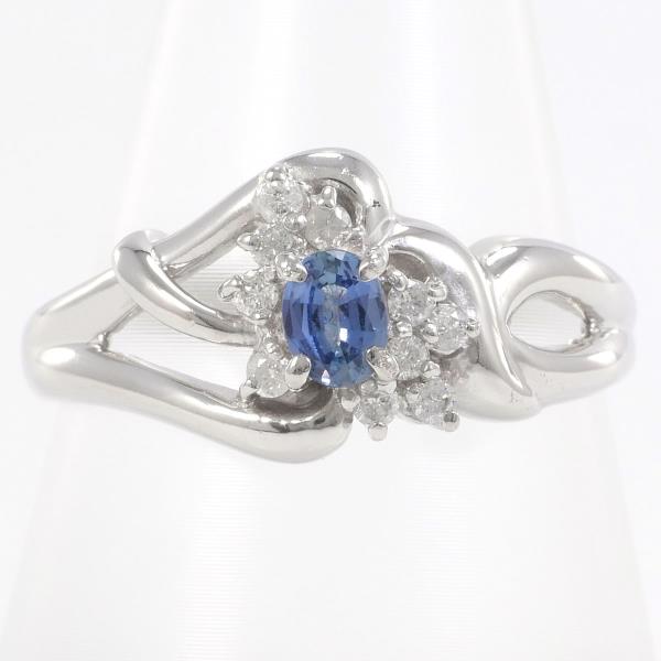 PT850 Platinum Ring with Sapphire and Diamond, Size 17