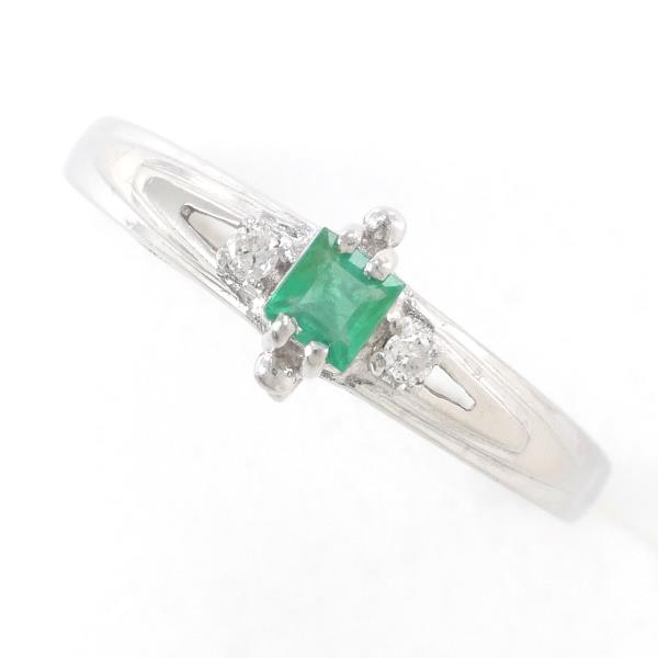 PT900 Platinum Ring with Emerald and Diamond in Excellent Condition