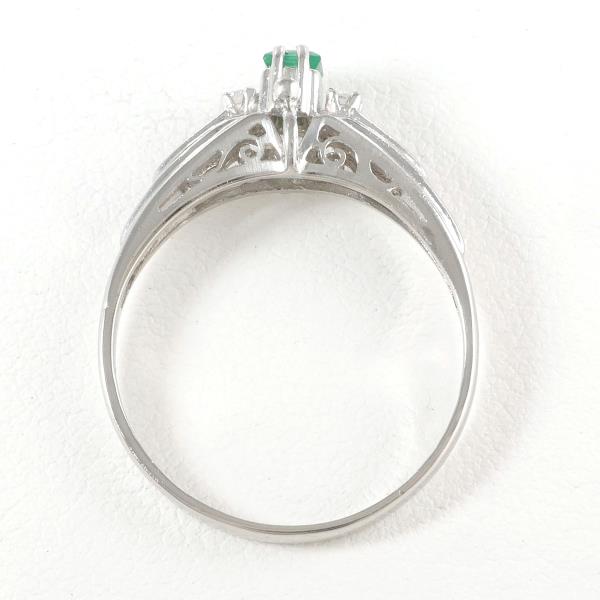 PT900 Platinum Ring with Emerald and Diamond in Excellent Condition