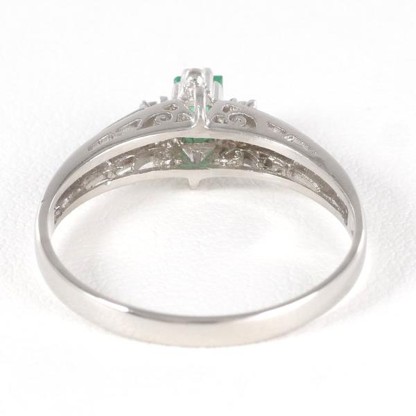 PT900 Platinum Ring with Emerald and Diamond in Excellent Condition