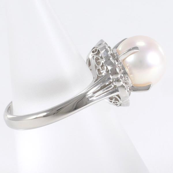 [LuxUness]  PT850 Platinum Ring Size 10.5 with Pearl about 9mm and 0.09ct Diamond, Total weight approximately 5.7g (Ladies, Pre-owned) in Excellent condition