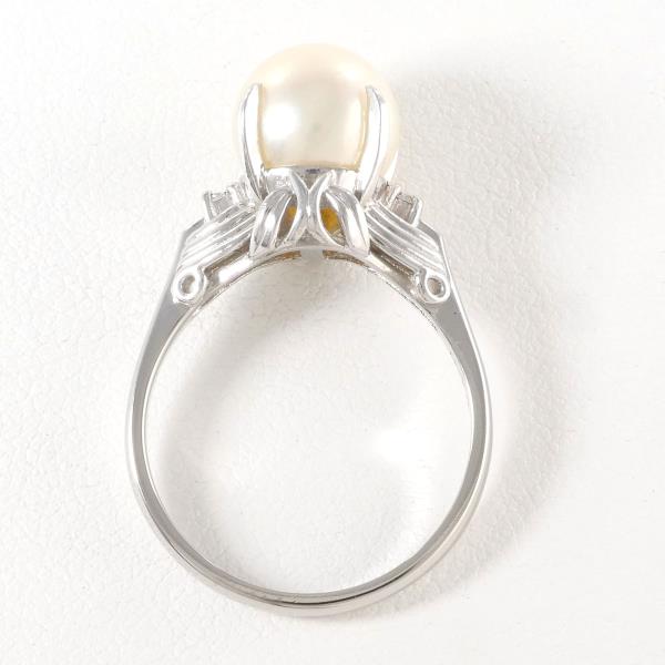 PT900 Platinum Pearl Ring with Diamond in Excellent Condition