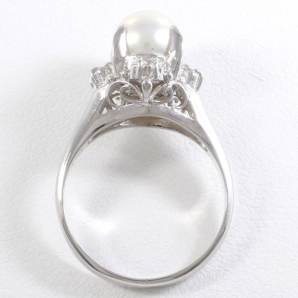 PT900 Platinum Ring Size 10 with Pearl about 7mm and 0.13ct Diamond, Total weight approximately 5.7g (Ladies, Pre-owned)