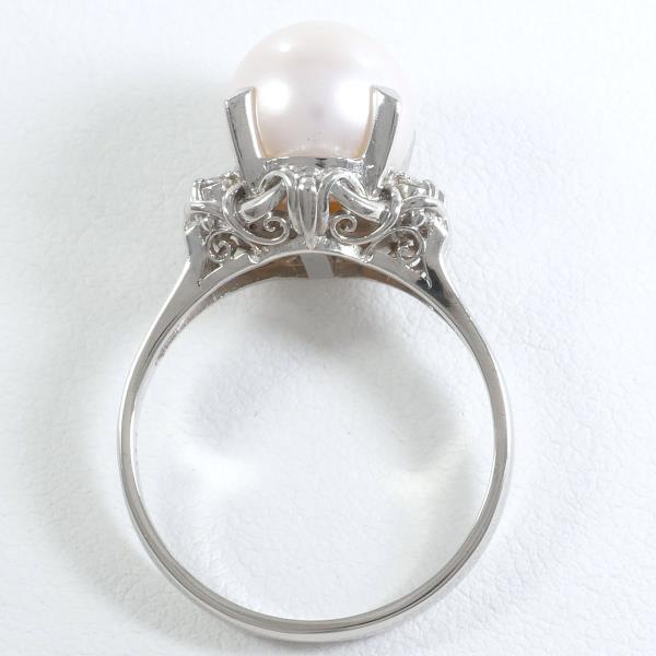 [LuxUness]  PT900 Platinum Ring Size 12 with Pearl about 9mm and 0.07ct Diamond, Total weight approximately 5.6g (Ladies, Pre-owned) in Excellent condition