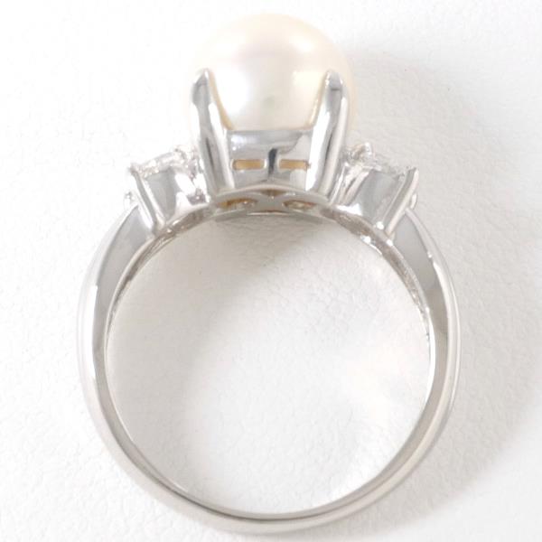 Platinum PT900 Ring with 9mm Pearl and 0.32ct Diamond, Size 13, Total Weight Approximately 7.0g, Ladies' Jewelry