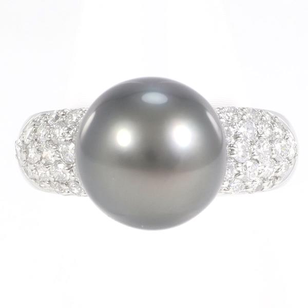 PT900 Platinum Ring Black Pearl Diamond in Excellent Condition