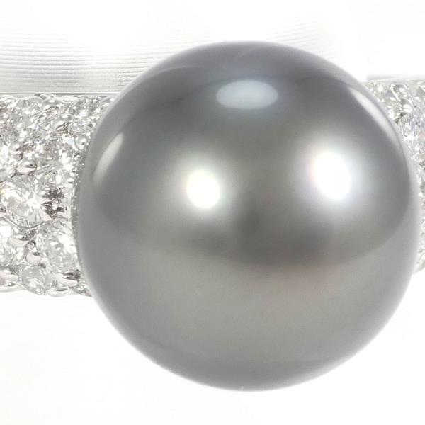 PT900 Platinum Ring Black Pearl Diamond in Excellent Condition