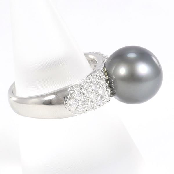 PT900 Platinum Ring Black Pearl Diamond in Excellent Condition