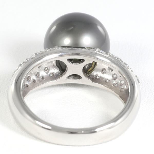 PT900 Platinum Ring Black Pearl Diamond in Excellent Condition