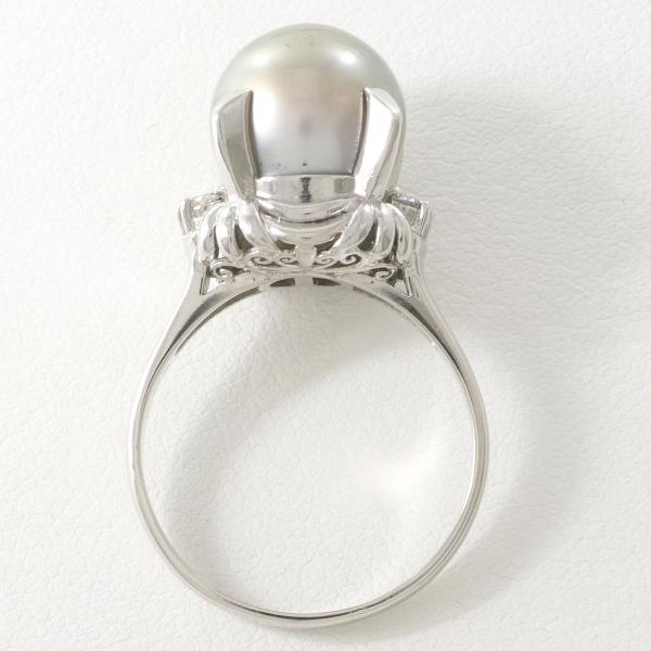 Platinum PT900 Ring with 10.5mm Pearl and 0.10ct Diamond, Size 16, Total Weight Approximately 8.1g, Ladies' Jewelry
