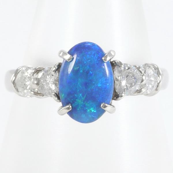 PT900 Platinum Ring with Black Opal and Diamonds in Excellent Condition