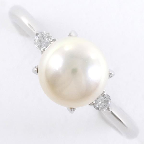 PT900 Platinum Ring with 7mm Pearl and 0.06ct Diamond in Excellent Condition