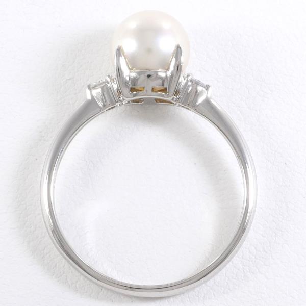 PT900 Platinum Ring with 7mm Pearl and 0.06ct Diamond in Excellent Condition