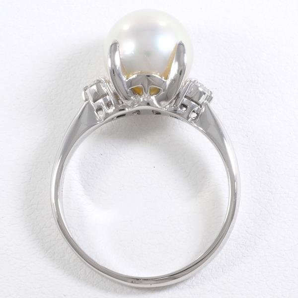 PT900 Platinum Pearl Ring with Diamond in Excellent Condition