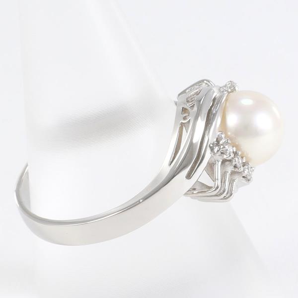 [LuxUness]  PT900 Platinum Ring Size 18 with Pearl about 7.5mm and 0.086ct Diamond, Total weight approximately 6.5g (Ladies, Pre-owned) in Excellent condition