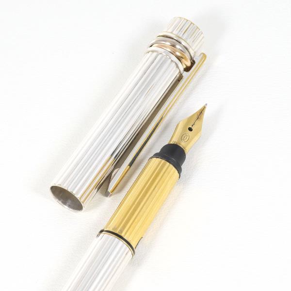 Cartier Must de Godron 18K YG Silver Fountain Pen in Excellent Condition