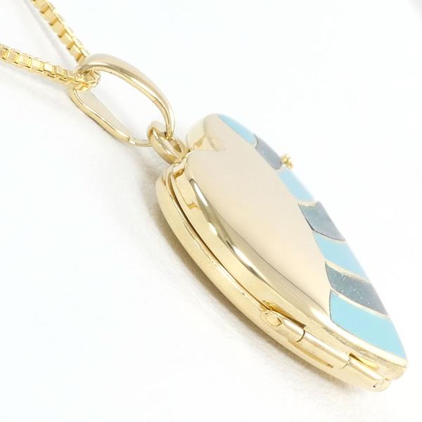 K18 Yellow Gold Enamel Locket Necklace, Total Weight Approx. 5.3g, Length Approx. 50cm (Used)