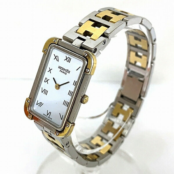 HERMES Croix d'heure Ladies Wristwatch CR1.240, White Stainless Steel and Gold Plated - Preowned CR1.240