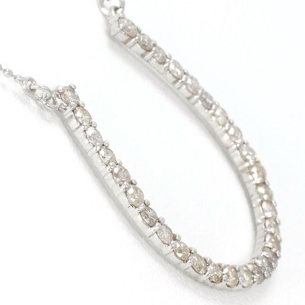 K18 White Gold Necklace with 1.00 Carat Yellow Diamond, Total Weight Approx. 2.3g, Length Approx. 40cm (Used)