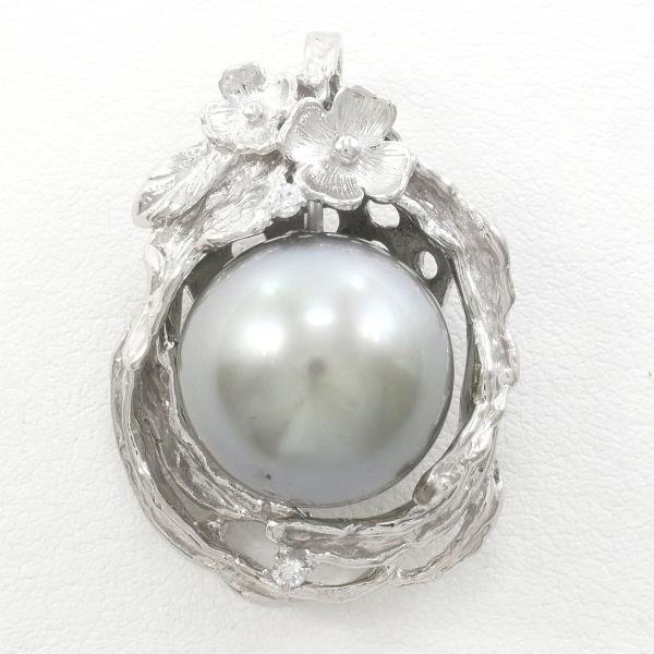 K14 White Gold Pearl Pendant Top with Diamond in Excellent Condition