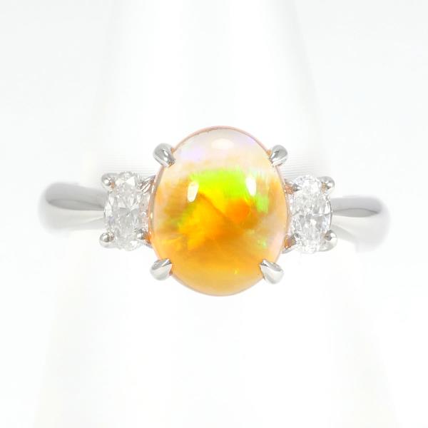 PT900 Platinum Ring Fire Opal 7.80 Diamond 0.32 in Excellent Condition