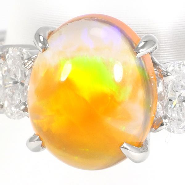 PT900 Platinum Ring Fire Opal 7.80 Diamond 0.32 in Excellent Condition