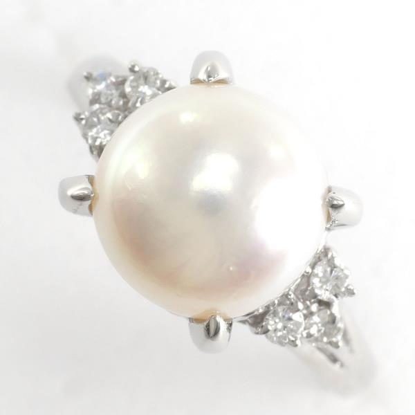 PT900 Platinum Pearl Ring with Diamond in Excellent Condition