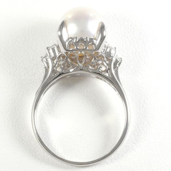 Ladies' PT900 Platinum Ring with 9mm Pearl and 0.12 carat Diamond, Size 11, Total Weight Approximately 5.7g