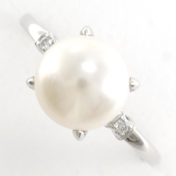 PT900 Platinum Ring with 9mm Pearl and Diamond in Pristine Condition