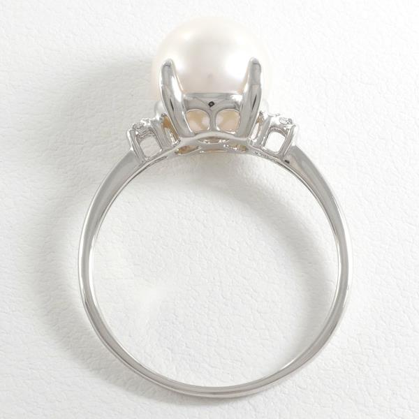 PT900 Platinum Ring with 9mm Pearl and Diamond in Pristine Condition