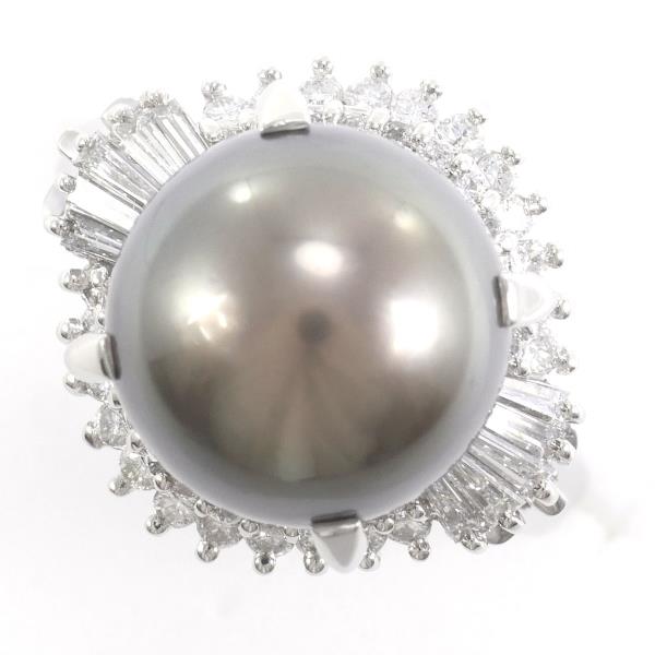 PT900 Platinum Ring Black Pearl Diamond