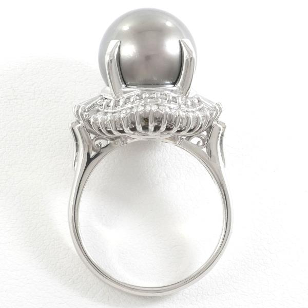 PT900 Platinum Ring Black Pearl Diamond in Excellent Condition