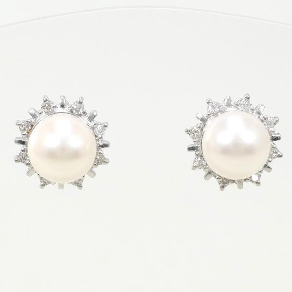 PT900 Platinum Pearl Earrings with Diamonds in Great Condition