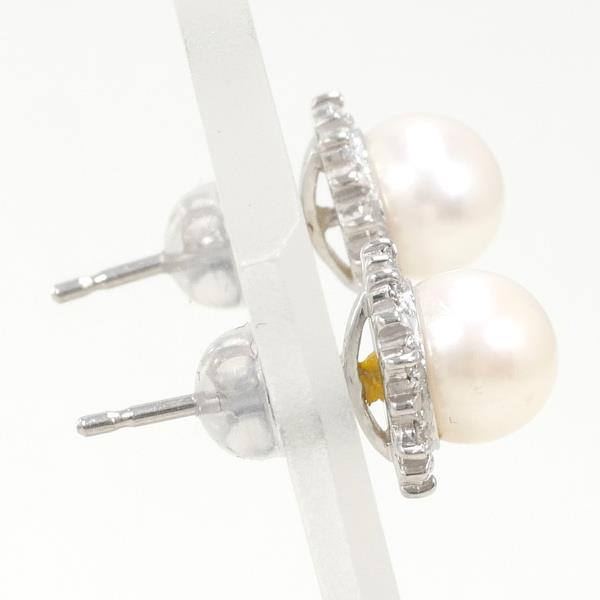 PT900 Platinum Pearl Earrings with Diamonds in Great Condition