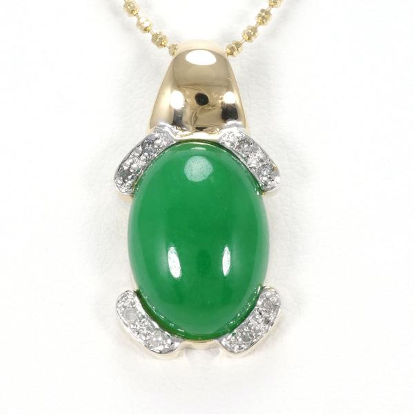 14K Yellow & White Gold Necklace with Jade and Diamond, Total Weight Approximately 4.5g, Length Approximately 41cm  in Excellent Condition