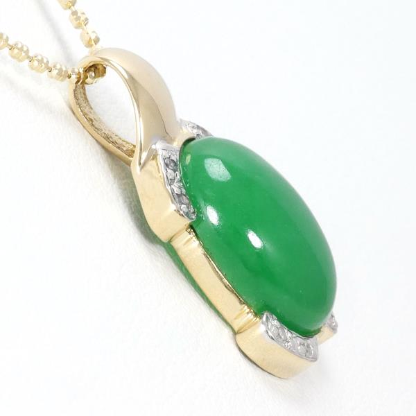 14K Yellow & White Gold Necklace with Jade and Diamond, Total Weight Approximately 4.5g, Length Approximately 41cm  in Excellent Condition