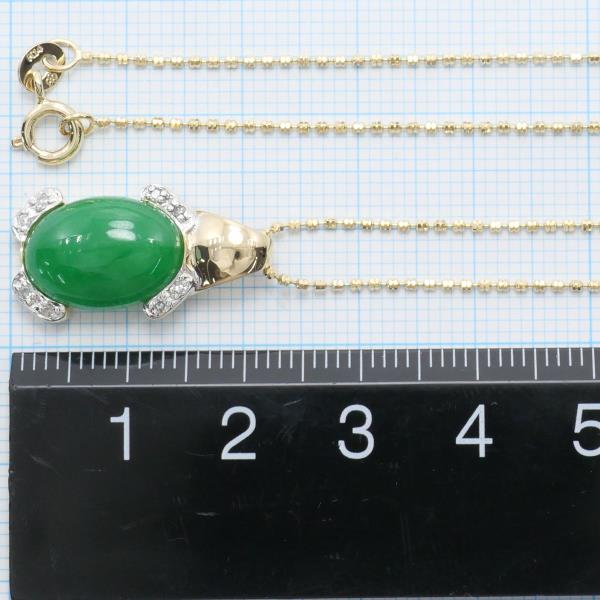 14K Yellow & White Gold Necklace with Jade and Diamond, Total Weight Approximately 4.5g, Length Approximately 41cm  in Excellent Condition