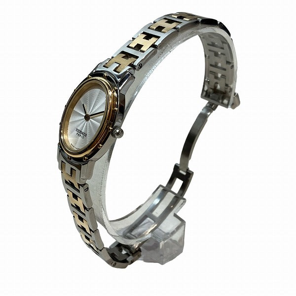 Hermes Clipper Oval Quartz Wristwatch CO1.220 - Stainless Steel for Women, Silver-Toned CO1.220