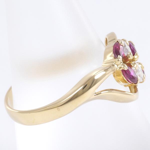 18k K18 Yellow Gold Ruby & Diamond Ring, Size 12, Diamond 0.22ct, Total Weight Approximately 2.4g, Ladies' Gold Jewelry