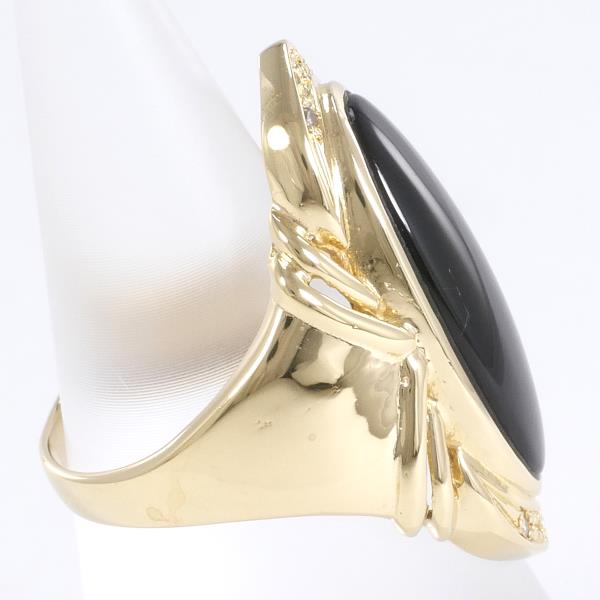 Yellow Gold Ring with Onyx and Diamond, Weighing Around 6.4g, Size 10