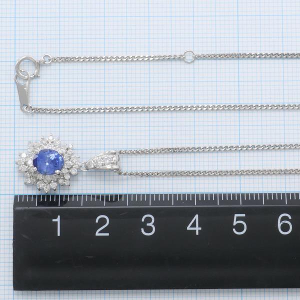 PT900 Platinum PT850 Necklace Sapphire 1.34 Diamond 0.50 in Excellent Condition