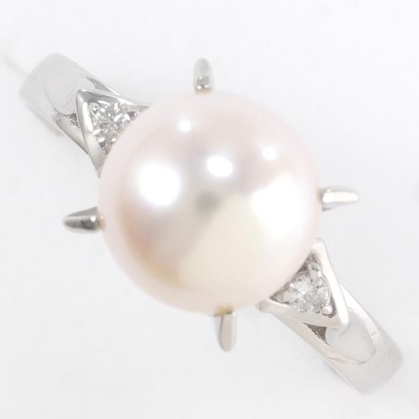 PT900 Platinum Ring with 8mm Pearl and Diamond in Excellent Condition