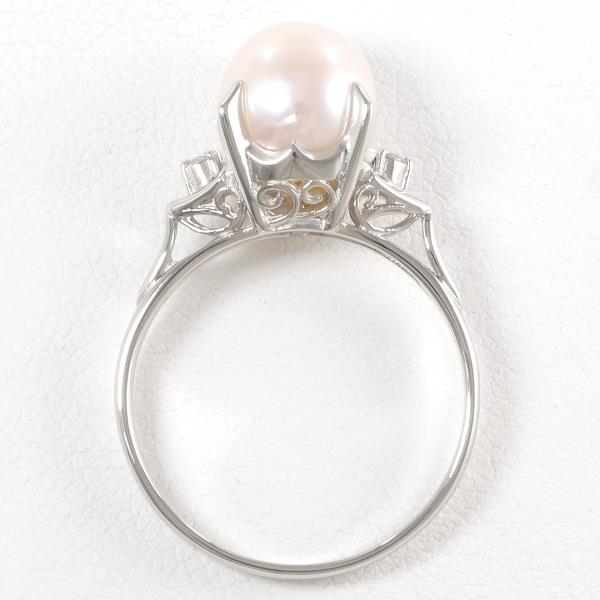 PT900 Platinum Ring with 8mm Pearl and Diamond in Excellent Condition