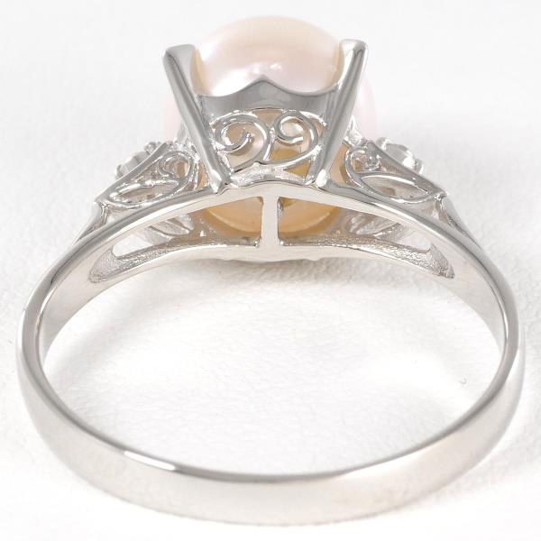 PT900 Platinum Ring with 8mm Pearl and Diamond in Excellent Condition