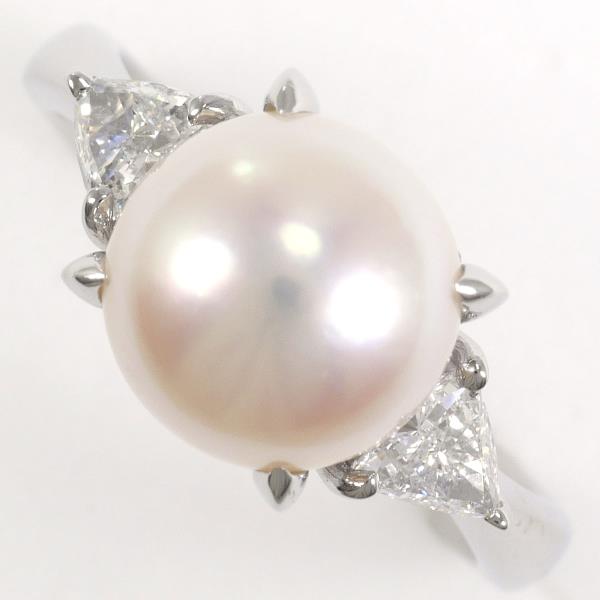 PT900 Platinum Ring with 9mm Pearl and 0.300ct Diamond in Excellent Condition