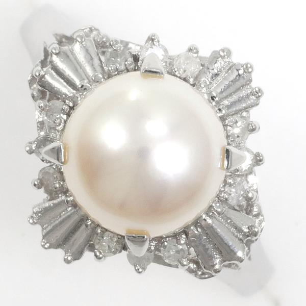 PT900 Platinum Ring with 8mm Pearl and 0.12ct Diamond in Excellent Condition